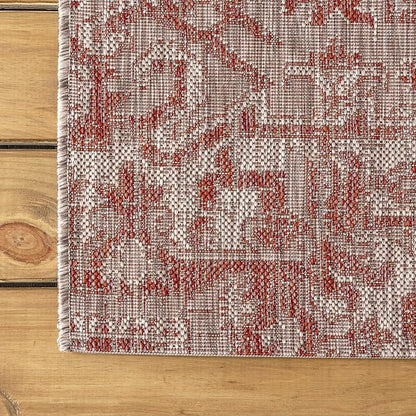 JONATHAN Y Boho Medallion Indoor Outdoor Square Area Rug 6X6 Red/Taupe - Image 6