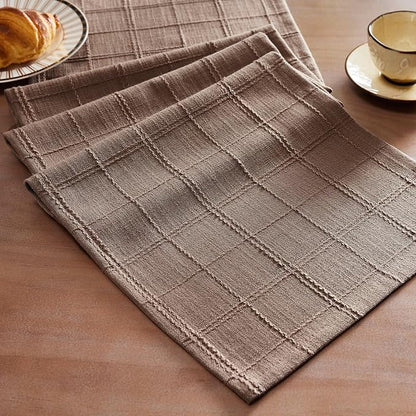 Linen Checked Farmhouse Table Runner, 13x36 Inches Cocoa Brown | Raised Grid by ZEEMARTONLINE