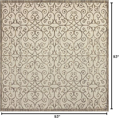 JONATHAN Y Vintage Filigree Indoor Outdoor Square Area Rug 8X8 Beige/Brown - Image 2