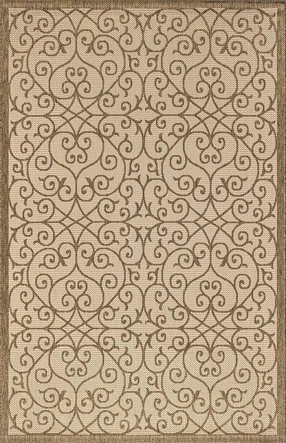 JONATHAN Y Vintage Filigree Indoor Outdoor Area Rug 5X8 Beige/Brown, Madrid - Image 8