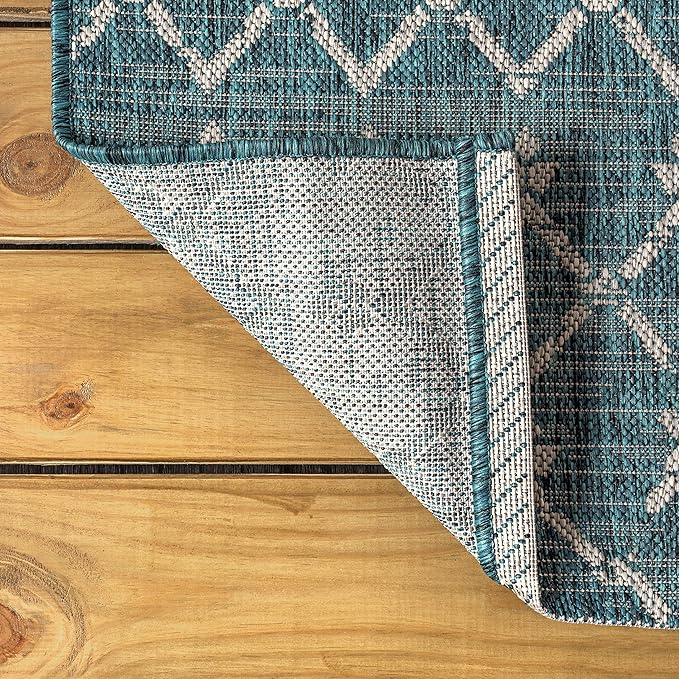 JONATHAN Y Moroccan Geometric Indoor Outdoor Area Rug 3X5 Teal/Gray, Ourika - Image 4