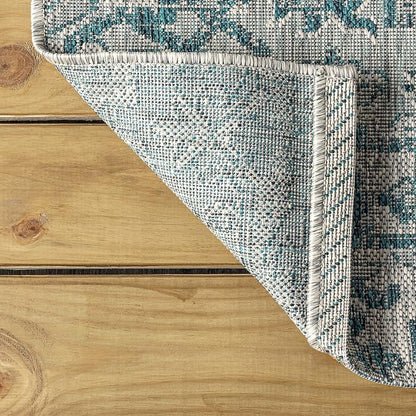 JONATHAN Y Boho Medallion Indoor Outdoor Area Rug 4X6 Teal/Gray, Estrella - Image 4