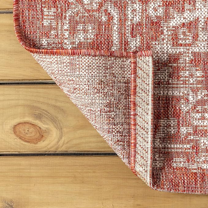 JONATHAN Y Boho Medallion Indoor Outdoor Square Area Rug 8X8 Red/Taupe - Image 4