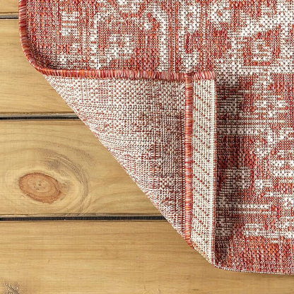 JONATHAN Y Boho Medallion Indoor Outdoor Square Area Rug 8X8 Red/Taupe - Image 4