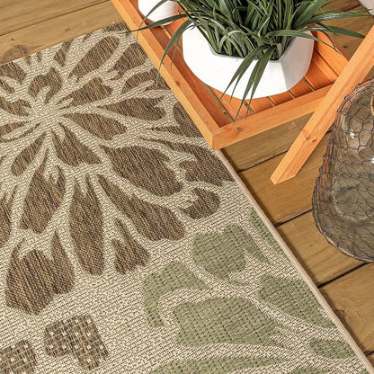 JONATHAN Y Floral Textured Weave Indoor Outdoor Round Area Rug 5 Ft Sage/Brown - Image 3