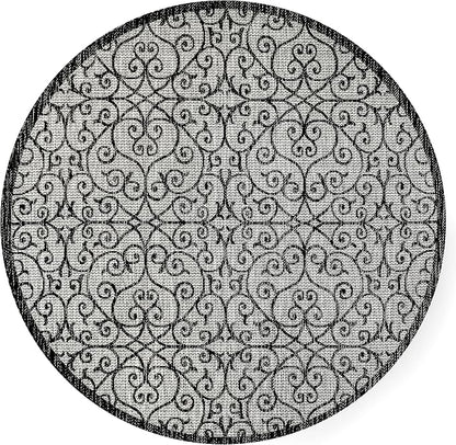 JONATHAN Y Vintage Filigree Indoor Outdoor Round Area Rug 8 Ft Light Gray/Black - Image 8