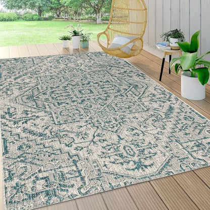 JONATHAN Y Boho Medallion Indoor Outdoor Area Rug 4X6 Teal/Gray, Estrella - Image 3
