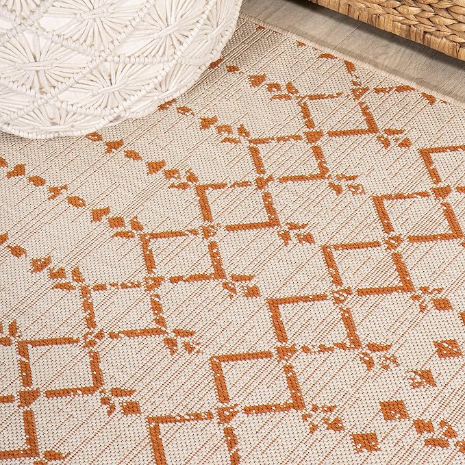 JONATHAN Y Moroccan Geometric Indoor Outdoor Square Area Rug 5X5 Cream/Orange - Image 5