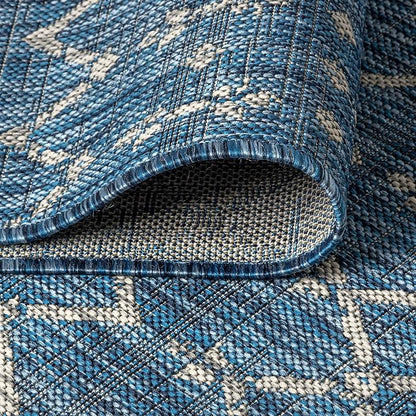 JONATHAN Y Moroccan Geometric Indoor Outdoor Runner Rug 2X20 Navy/Light Gray - Image 5