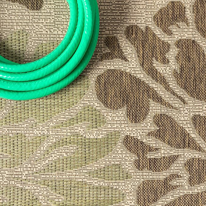 JONATHAN Y Floral Textured Weave Indoor Outdoor Round Area Rug 6 Ft Sage/Brown - Image 4