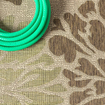 JONATHAN Y Floral Textured Weave Indoor Outdoor Round Area Rug 6 Ft Sage/Brown - Image 4