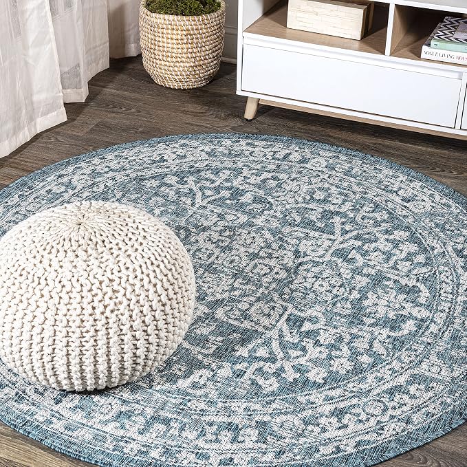 JONATHAN Y Boho Medallion Indoor Outdoor Round Area Rug 5 Ft Teal/Gray by JONATHANY