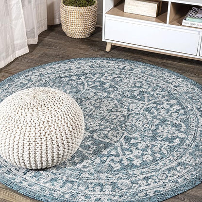 JONATHAN Y Boho Medallion Indoor Outdoor Round Area Rug 5 Ft Teal/Gray by JONATHANY