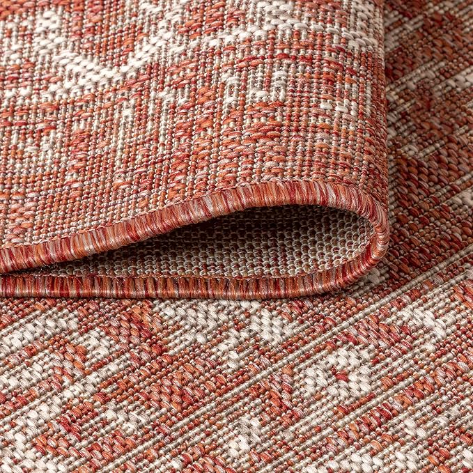 JONATHAN Y Boho Medallion Indoor Outdoor Round Area Rug 9 Ft Red/Taupe - Image 4