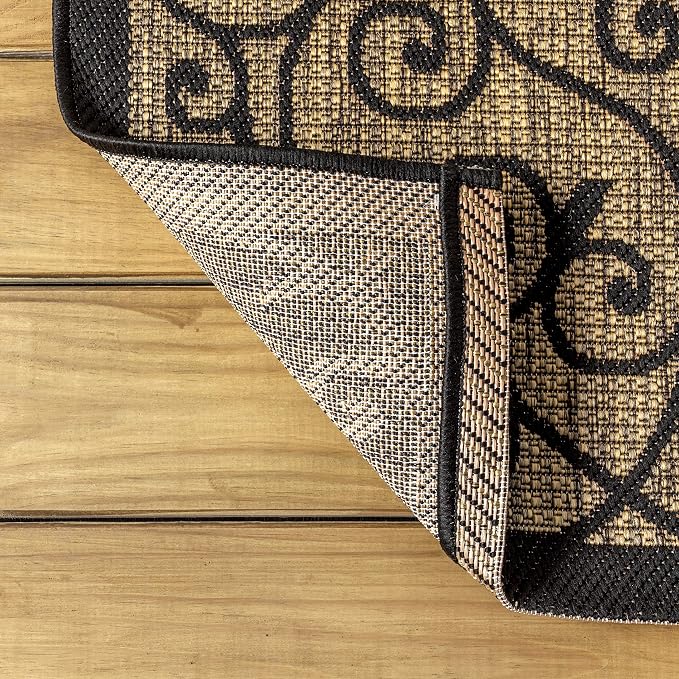 JONATHAN Y Vintage Filigree Indoor Outdoor Round Area Rug 5 Ft Black/Khaki - Image 6