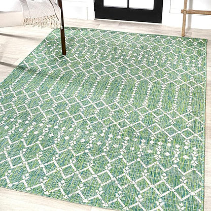 JONATHAN Y Moroccan Geometric Indoor Outdoor Area Rug 5X8 Green/Cream, Ourika - Image 4