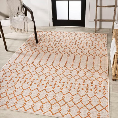 JONATHAN Y Moroccan Geometric Indoor Outdoor Area Rug 9X12 Cream/Orange - Image 4