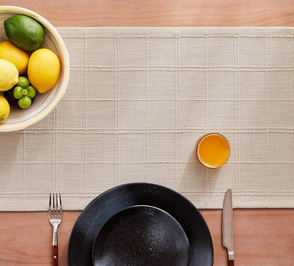Linen Checked Farmhouse Table Runner, 13x90 Inches Neutral Beige | Raised Grid - Image 7