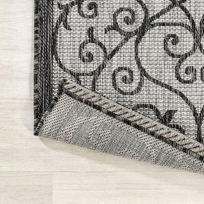JONATHAN Y Vintage Filigree Indoor Outdoor Square Area Rug 8X8 Light Gray/Black - Image 4