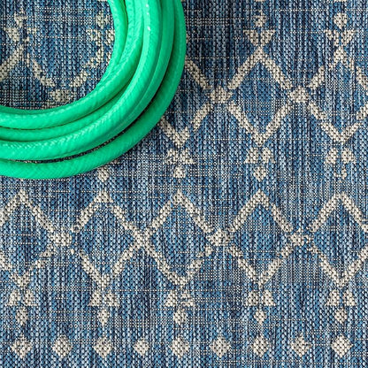 JONATHAN Y Moroccan Geometric Indoor Outdoor Runner Rug 2X20 Navy/Light Gray - Image 3