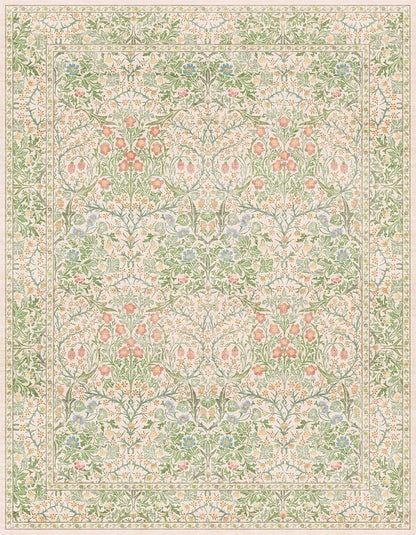 Hazo Haus Light Beige Green Floral Living Room Rug, 7x9 Washable Area Rug - Image 2