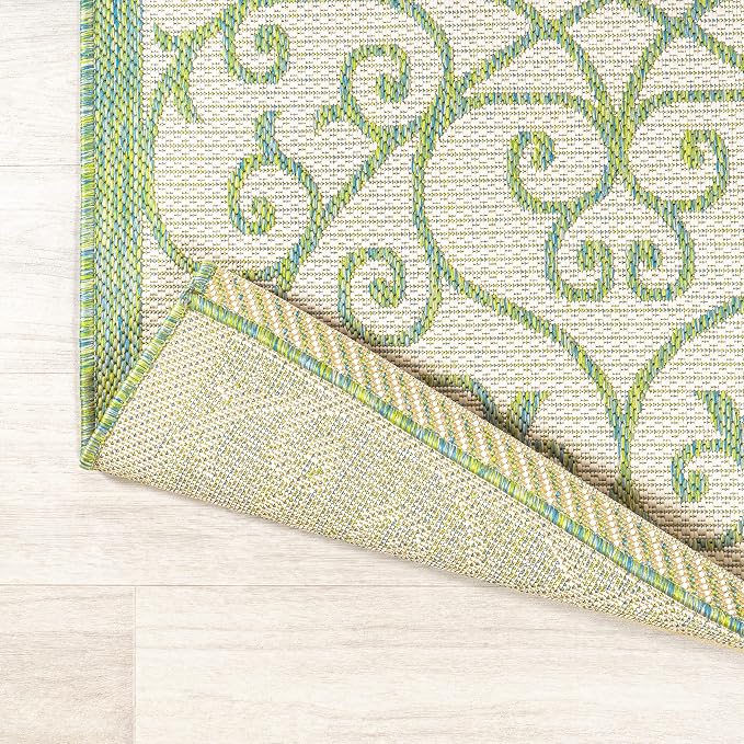 JONATHAN Y Vintage Filigree Indoor Outdoor Area Rug 5X8 Cream/Green, Madrid - Image 5