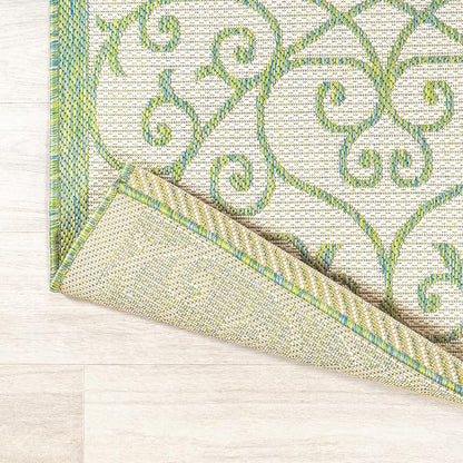 JONATHAN Y Vintage Filigree Indoor Outdoor Area Rug 5X8 Cream/Green, Madrid - Image 5