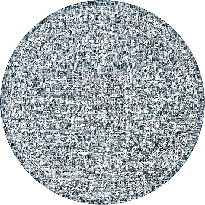 JONATHAN Y Boho Medallion Indoor Outdoor Round Area Rug 3 Ft Teal/Gray - Image 8