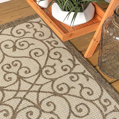 JONATHAN Y Vintage Filigree Indoor Outdoor Square Area Rug 8X8 Beige/Brown - Image 8