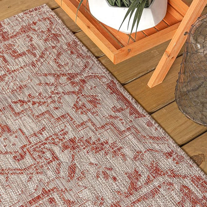 JONATHAN Y Boho Medallion Indoor Outdoor Square Area Rug 6X6 Red/Taupe - Image 7