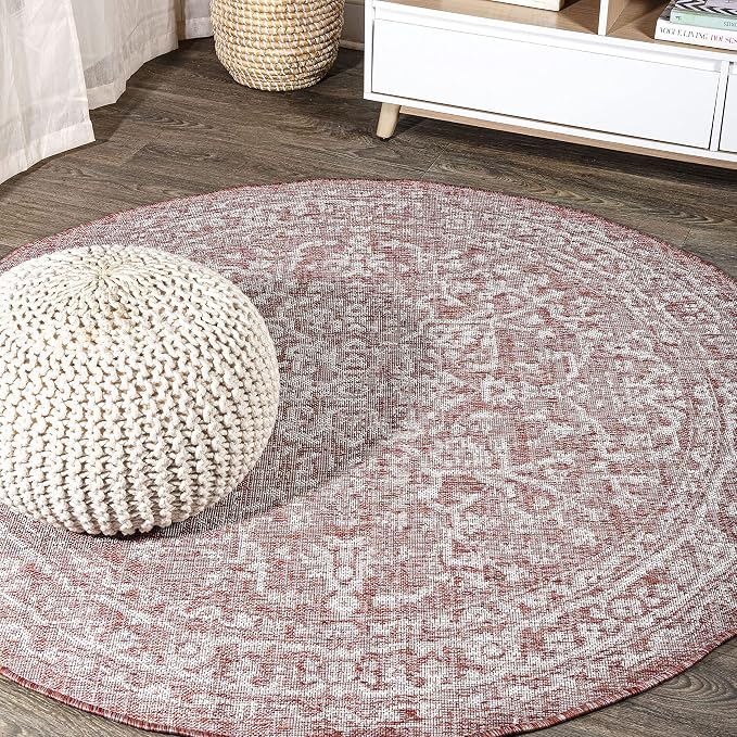 JONATHAN Y Boho Medallion Indoor Outdoor Round Area Rug 9 Ft Red/Taupe by JONATHANY