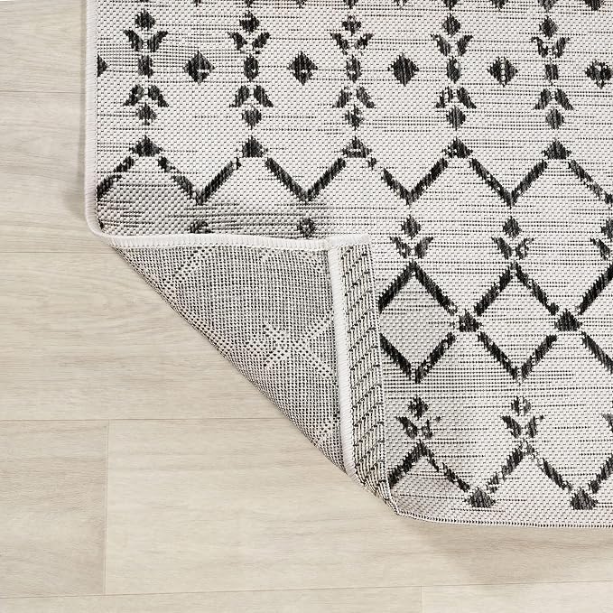 JONATHAN Y Moroccan Geometric Indoor Outdoor Area Rug 9X12 Cream/Black - Image 5