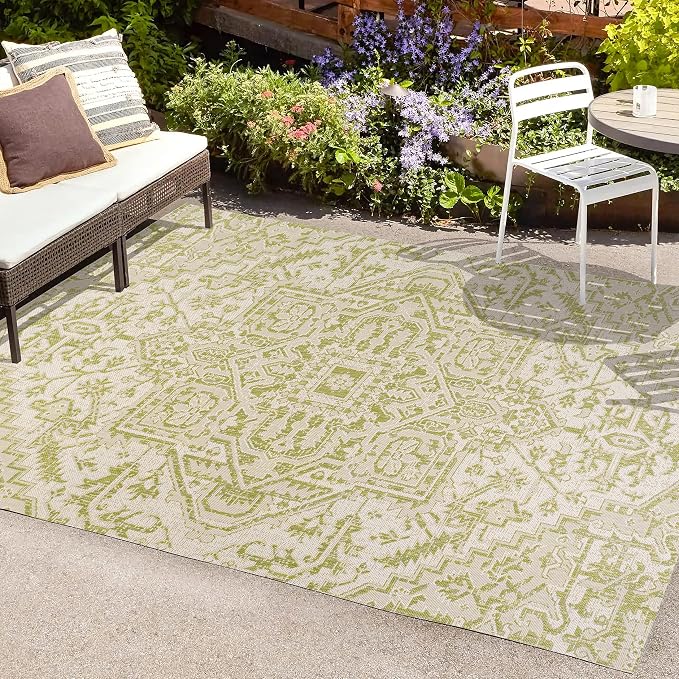 JONATHAN Y Boho Medallion Indoor Outdoor Area Rug 4X6 Cream/Green, Estrella - Image 4