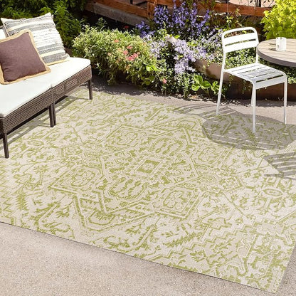 JONATHAN Y Boho Medallion Indoor Outdoor Area Rug 4X6 Cream/Green, Estrella - Image 4