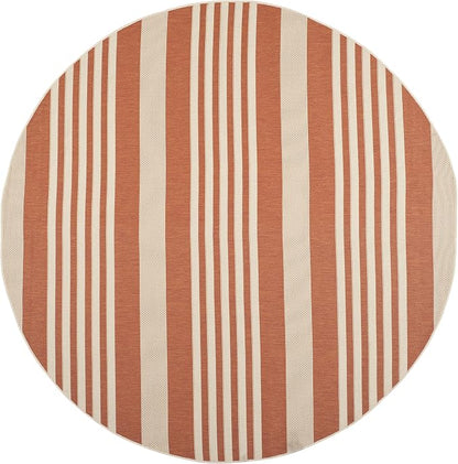 SAFAVIEH Courtyard Collection 6'7'' Round Terracotta/Beige CY6062 Stripe - Image 3