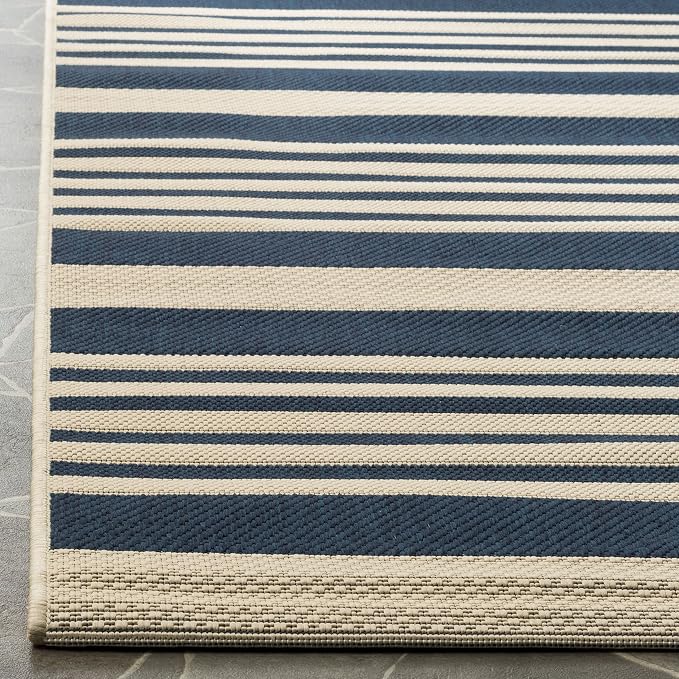 SAFAVIEH Courtyard Collection 8' x 10' Navy/Beige CY6062 Stripe Indoor/ Outside - Image 4