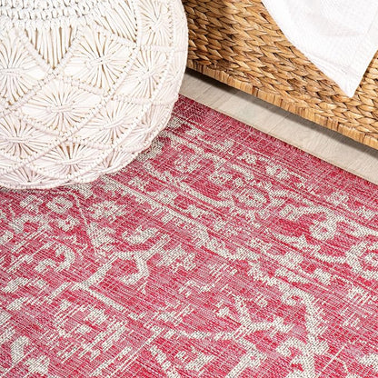 JONATHAN Y Boho Medallion Indoor Outdoor Round Area Rug 5 Ft Fuchsia/Light Gray - Image 5