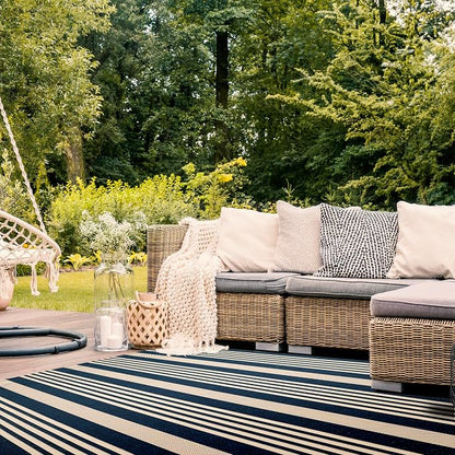 SAFAVIEH Courtyard Collection 8' x 10' Navy/Beige CY6062 Stripe Indoor/ Outside - Image 8