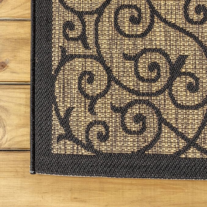 JONATHAN Y Vintage Filigree Indoor Outdoor Round Area Rug 5 Ft Black/Khaki - Image 7