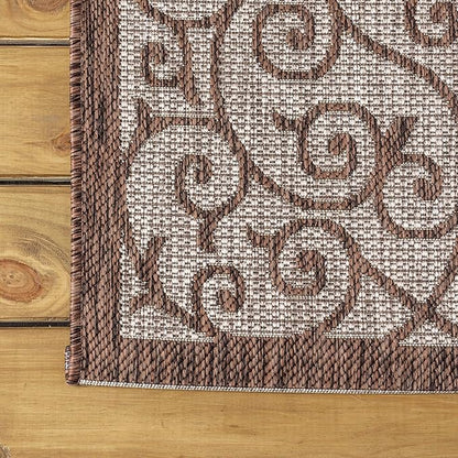 JONATHAN Y Vintage Filigree Indoor Outdoor Square Area Rug 9X9 Taupe/Espresso - Image 7