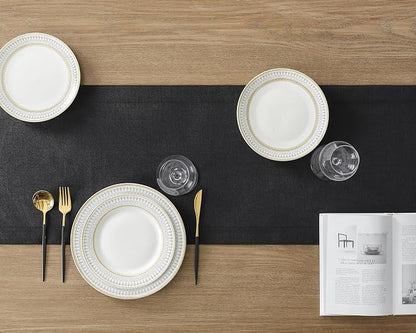 Linen Textured Border Table Runner, 14 x 60 Inch Black | Mitered Corner Design - Image 4