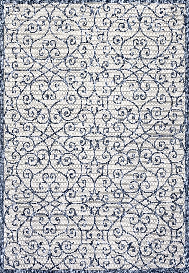JONATHAN Y Vintage Filigree Indoor Outdoor Area Rug 5X8 Blue/Cream, Madrid - Image 8