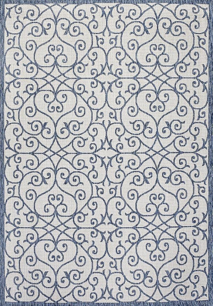 JONATHAN Y Vintage Filigree Indoor Outdoor Area Rug 5X8 Blue/Cream, Madrid - Image 8