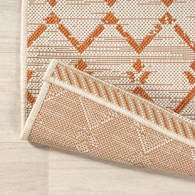 JONATHAN Y Moroccan Geometric Indoor Outdoor Square Area Rug 5X5 Cream/Orange - Image 3