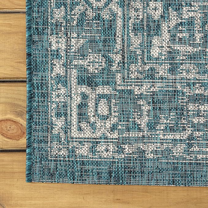 JONATHAN Y Boho Medallion Indoor Outdoor Round Area Rug 3 Ft Teal/Gray - Image 6