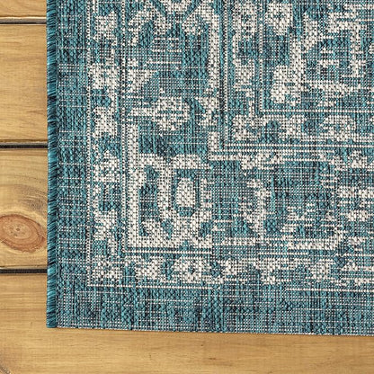 JONATHAN Y Boho Medallion Indoor Outdoor Round Area Rug 3 Ft Teal/Gray - Image 6