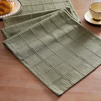 Linen Checked Farmhouse Table Runner, 13x108 Inches Olive | Raised Grid Design by ZEEMARTONLINE