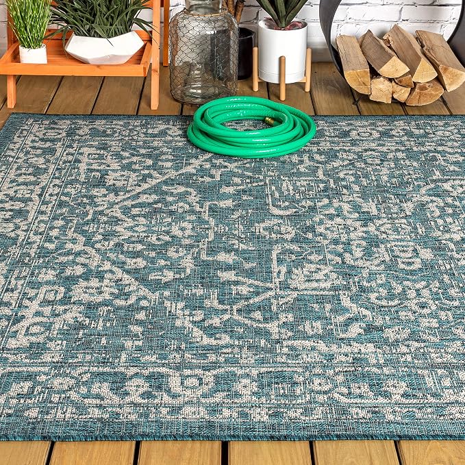 JONATHAN Y Boho Medallion Indoor Outdoor Area Rug 5X8 Teal/Gray, Malta Textured - Image 10