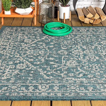 JONATHAN Y Boho Medallion Indoor Outdoor Area Rug 5X8 Teal/Gray, Malta Textured - Image 10