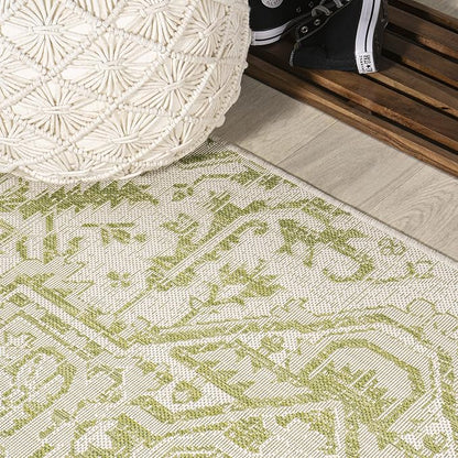 JONATHAN Y Boho Medallion Indoor Outdoor Square Area Rug 5X5 Cream/Green - Image 3